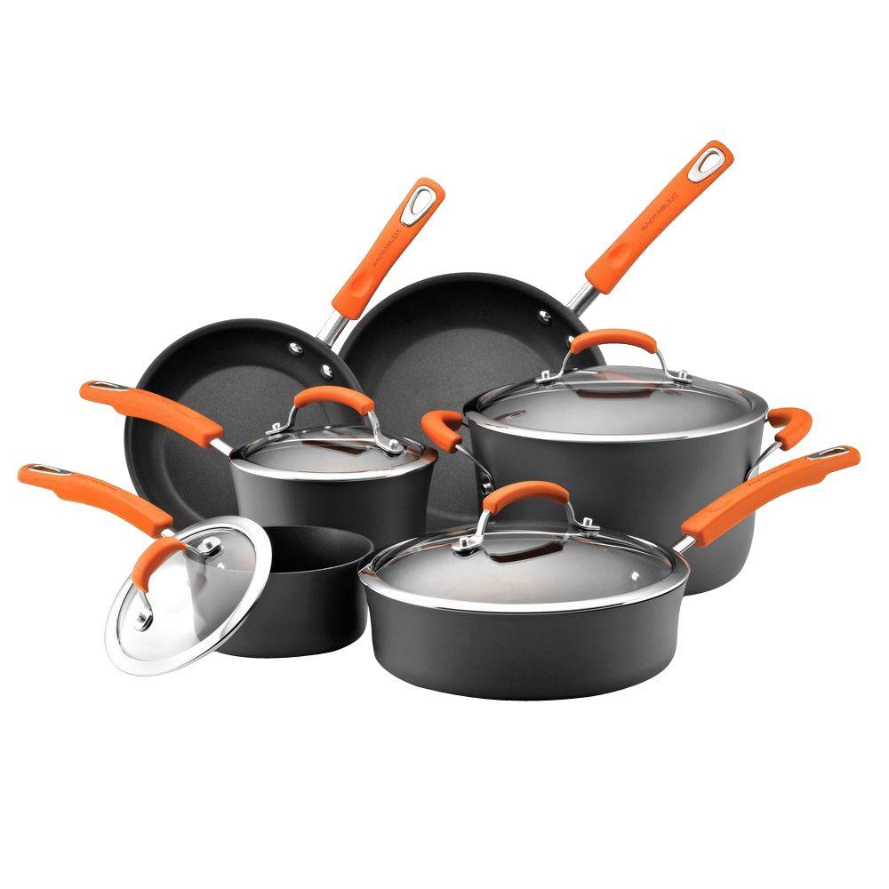 Rachael Ray 10 Piece Gray Orange Cookware Set with Lids 