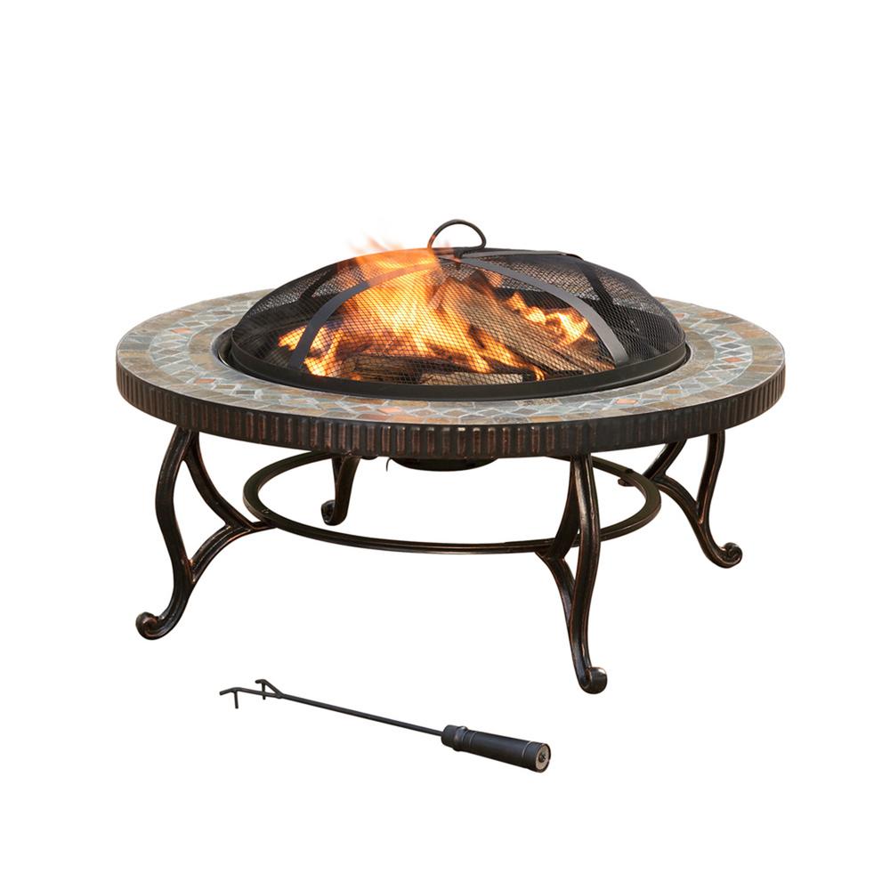 Round Steel Fire Pit Outdoor Patio Air Circulation Table Top Lid