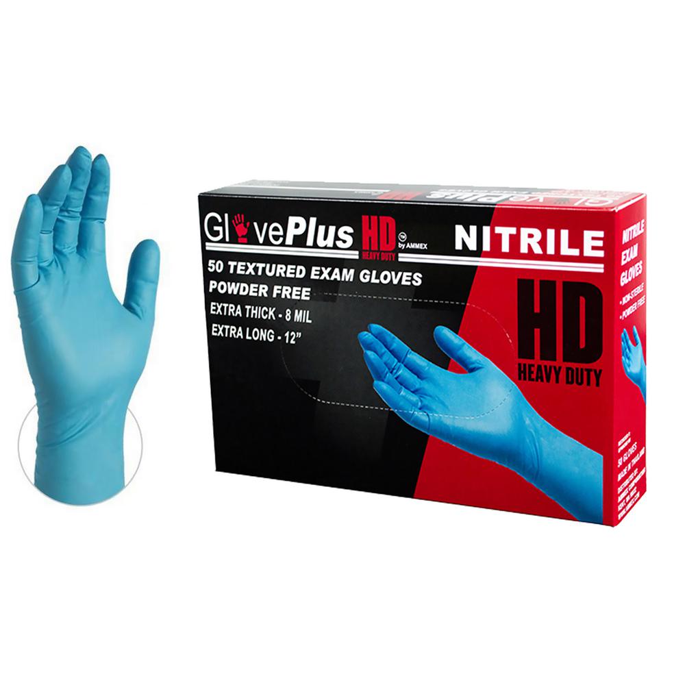 UPC 697383403643 product image for AMMEX GlovePlus Heavy Duty Blue Nitrile Exam Powder-Free 8 Mil Disposable Gloves | upcitemdb.com