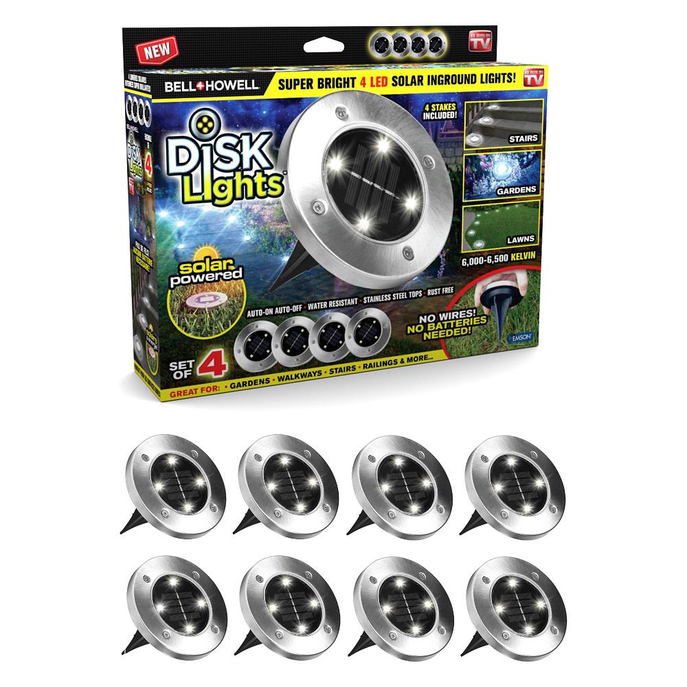 Bell Howell Solar Powered Stainless Steel Outdoor Integrated Led Super Bright In Ground Path Disk Lights 8 Per Box