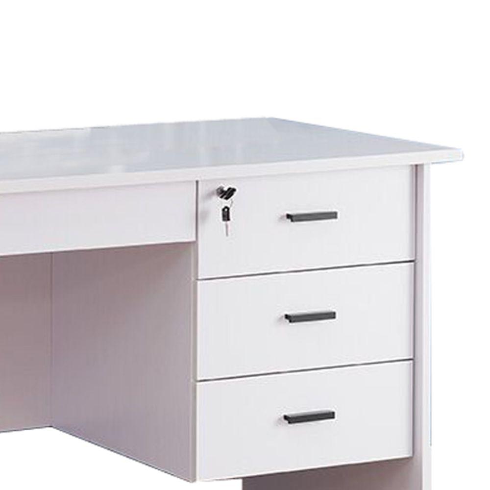 Benjara Modern White Office Desk With Three Locking Drawers Office Desk With Three Locking Drawers