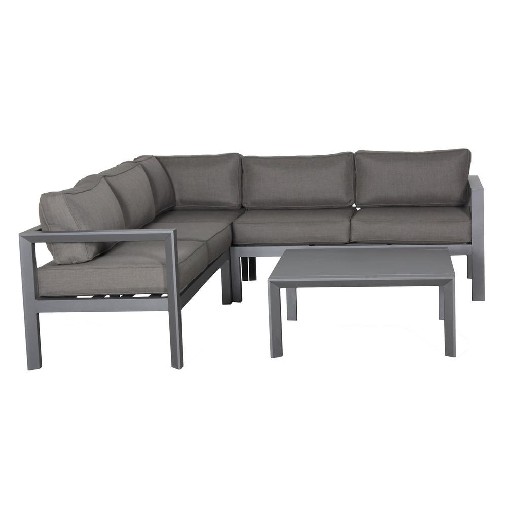 Unbranded Cabo 4 Piece Sectional Set Outdoor Patio Furniture Aluminum Frame Includes Olefin Dark Grey Cushions En T 208sec The Home Depot