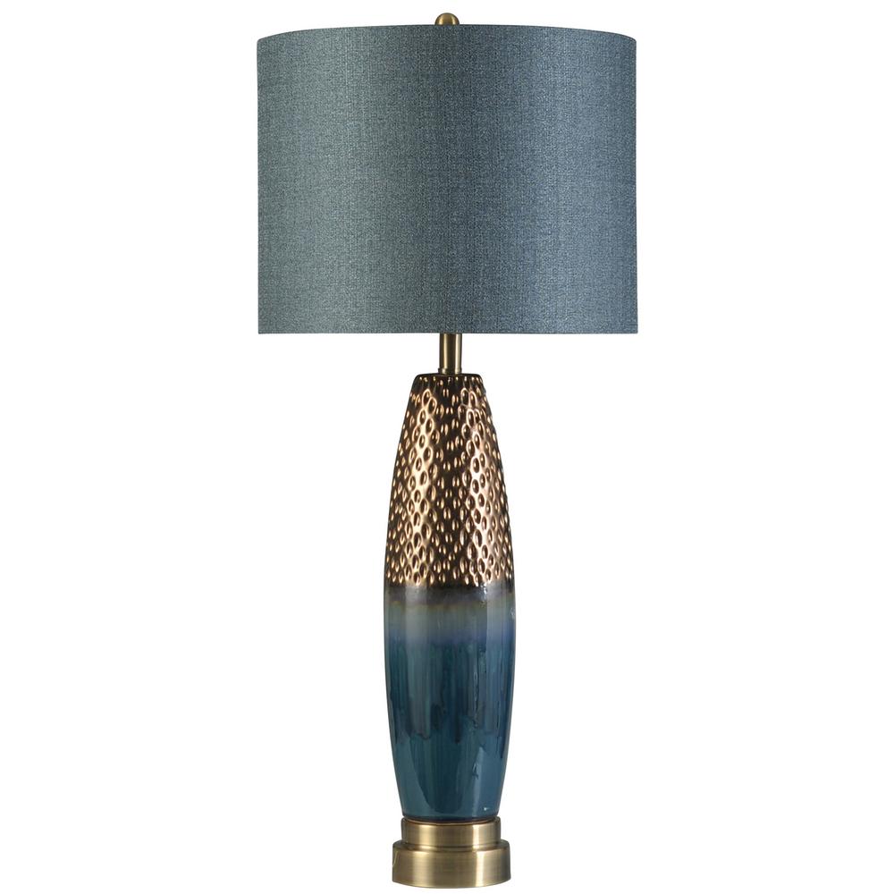 navy and copper table lamp