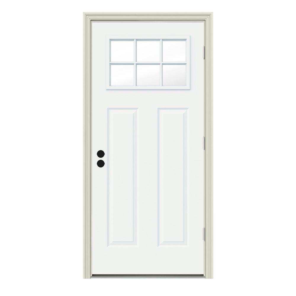 JELDWEN 34 in. x 80 in. 6 Lite Craftsman White Painted Steel Prehung