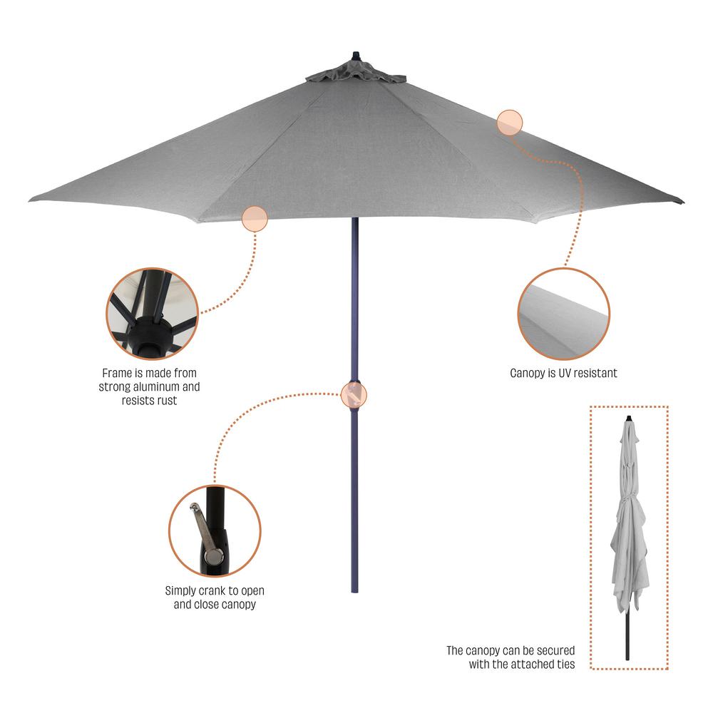 Hampton Bay 11 Ft Aluminum Market Patio Umbrella In Cushionguard Sky 9111 01523400 The Home Depot