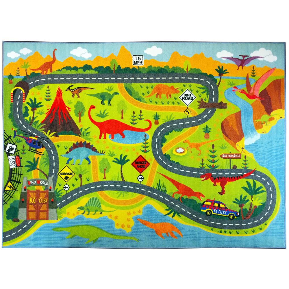 KC CUBS Multi-Color Kids Children Bedroom Dinosaur Dino Safari Road Map... by KC CUBS