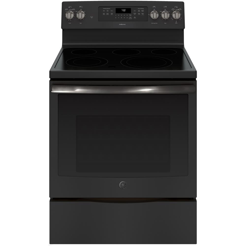 Ge Adora 5 3 Cu Ft Electric Range With Self Cleaning Convection Ge Adora 5 3 Cu Ft Electric Range With Self Cleaning Convection Oven In Black Slate Fingerprint Resistant Jb755fjds The Home Depot