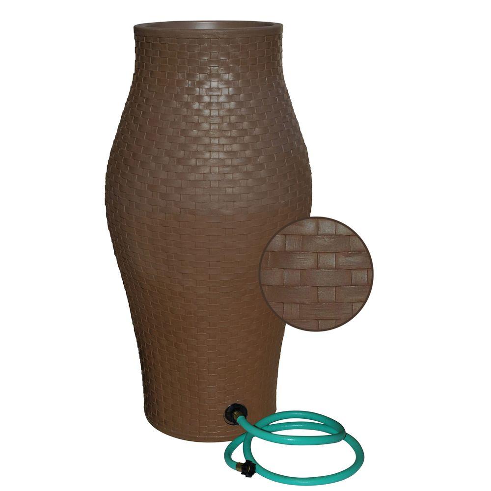 RESCUE 60 Gal. Wicker Basket Weave Rain Barrel with Planter and
