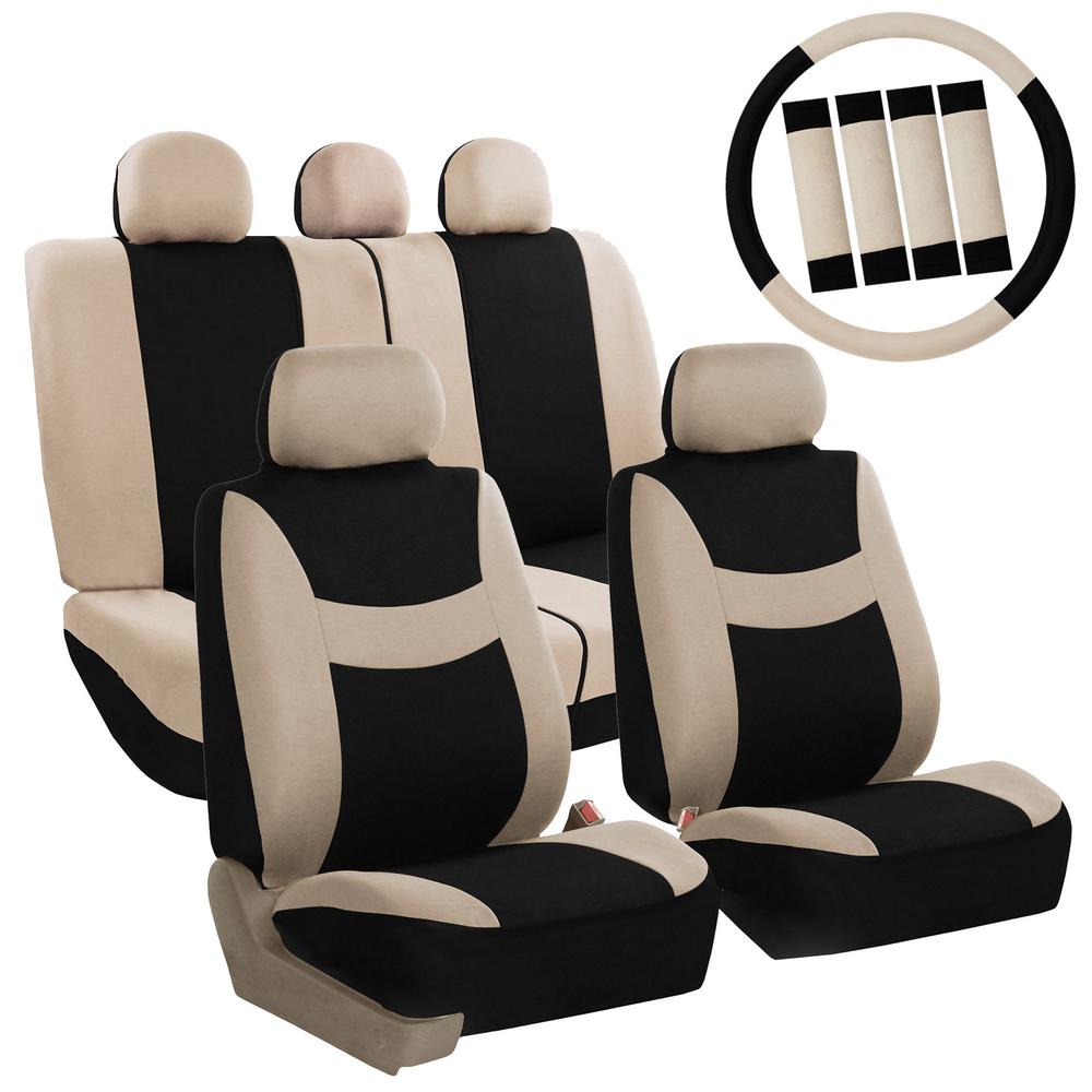 Fh Group Light And Breezy Fabric 21 In X 2 Full Set Seat Covers With Steering Wheel Cover 4 Belt Pads