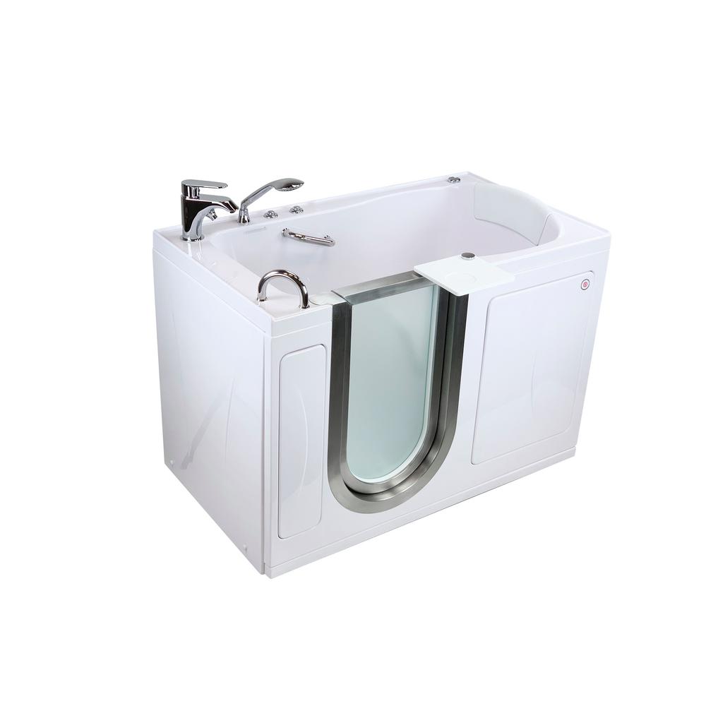 Ella Royal 52 in. Walk-In Whirlpool and MicroBubble Air Bath Bathtub in White LH Door Fast Fill Faucet Heated Seat Dual Drain For Sale