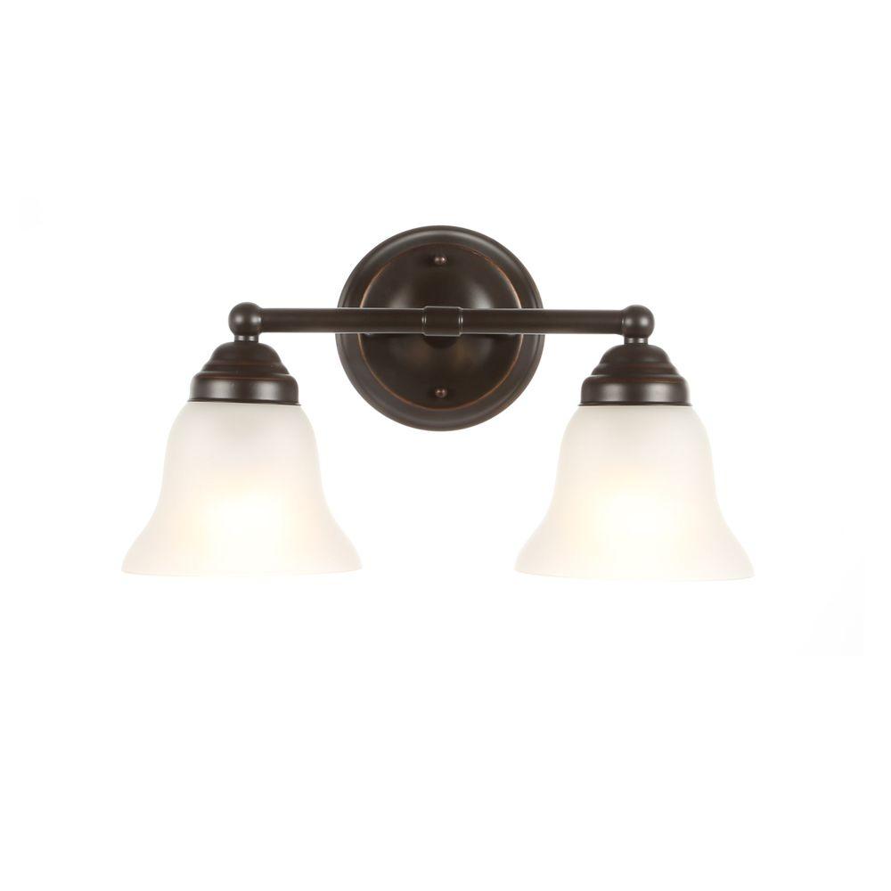 2 Light Oil Rubbed Bronze Vanity With Frosted Glass Shades