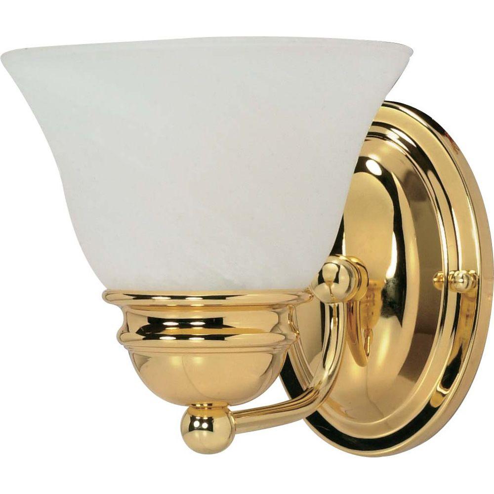 Brass Beige Bisque Sconces Lighting The Home Depot Nuwa 1 Light Polished Brass Bath Vanity With Alabaster Glass