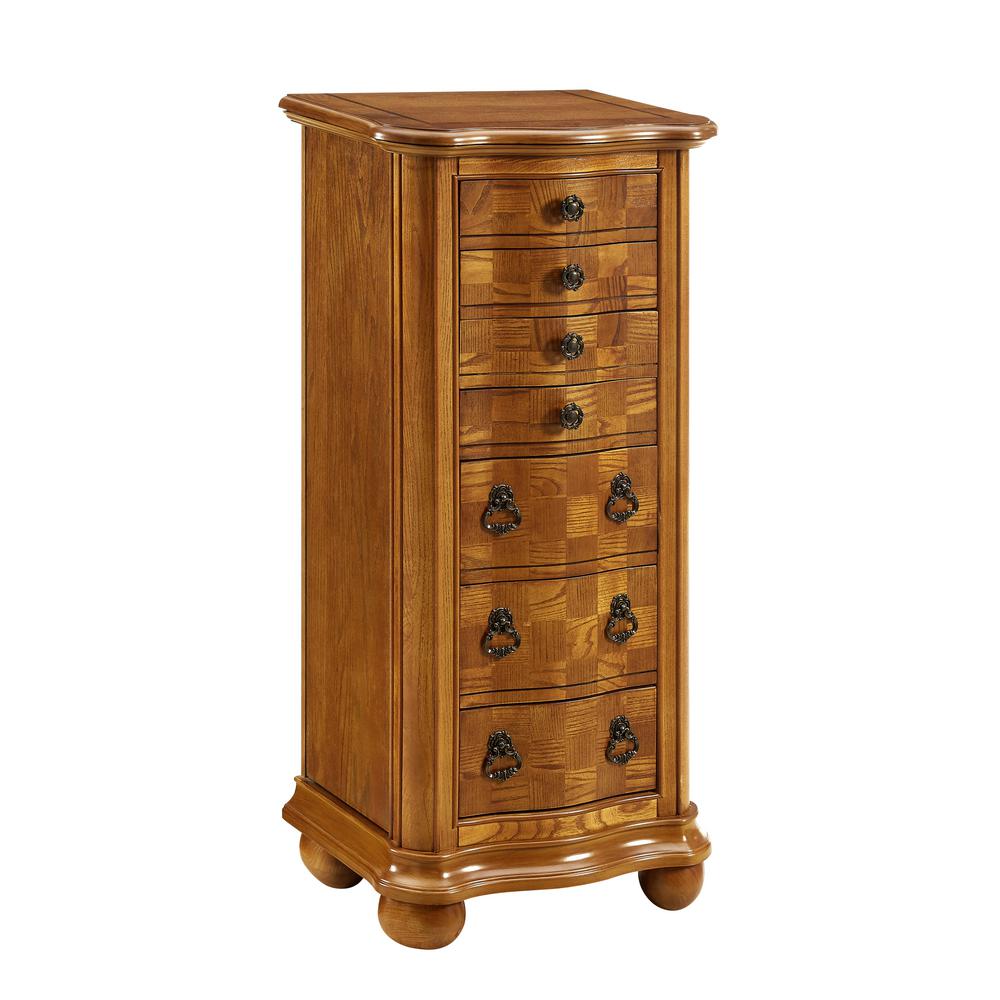 Powell Mission Oak Jewelry Armoire With Mirror 255 The Home Depot Porter Valley Oak With White Ash Burl And Walnut Jewelry Armoire Mirror