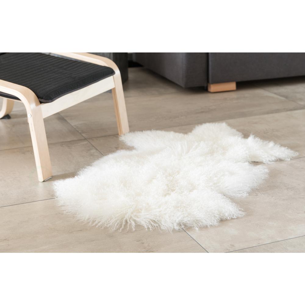 DEERLUX Genuine Mongolian Lamb Fur Sheepskin Rug Natural Single Pelt