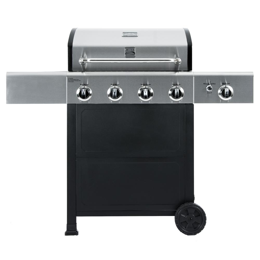 Kenmore 4 Burner Propane Gas Grill In Black And Stainless Steel With Kenmore 4 Burner Propane Gas Grill In Black And Stainless Steel With Side Pg 40406s0l The Home Depot