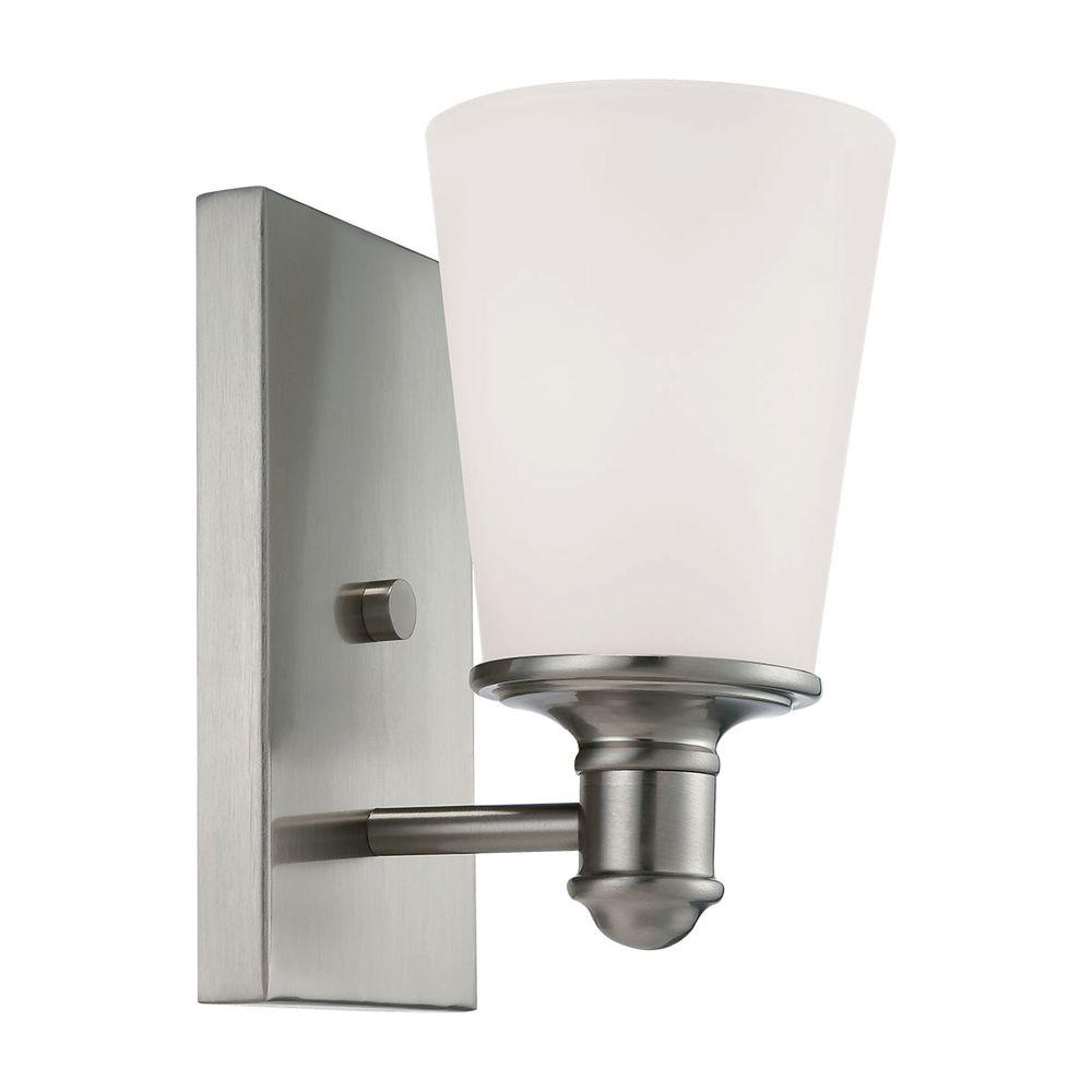 Millennium Lighting Satin Nickel Wall Sconce With Etched White Gl Millennium Lighting Satin Nickel Wall Sconce With Etched White Gl 2161 Sn The Home Depot