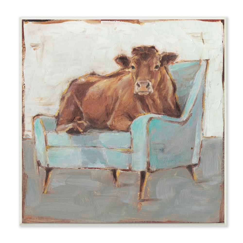 The Stupell Home Decor Collection 12 In X 12 In Brown Bull On A Blue Couch Neutral Color Painting By Ethan Harper Wood Wall Art Aap 275 Wd 12x12 The Home Depot