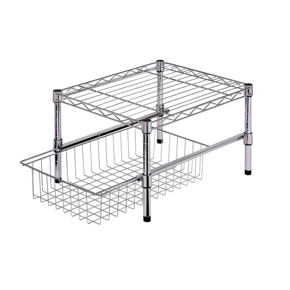 Interior Cabinet Shelf Organizers honey can do 11 in h x 15 w 18 d adjustable steel shelf with basket cabinet organizer chrome shf 01867 the home depot