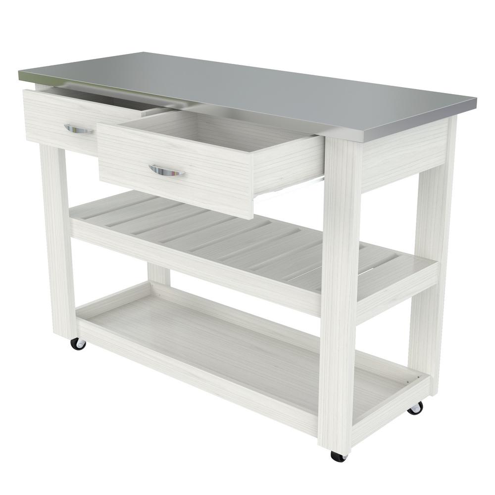 Inval White 468 In X 338 In X 197 In Kitchen Utility Cart With Stainless Steel Top Cr 1307 The Home Depot