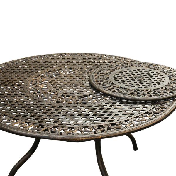 Unbranded Ornate Traditional 59 In Round Aluminum Outdoor Dining Table Mesh Lattice In Bronze With Lazy Susan Hd2555 Round 59 Ornate Table Lazy Bz The Home Depot