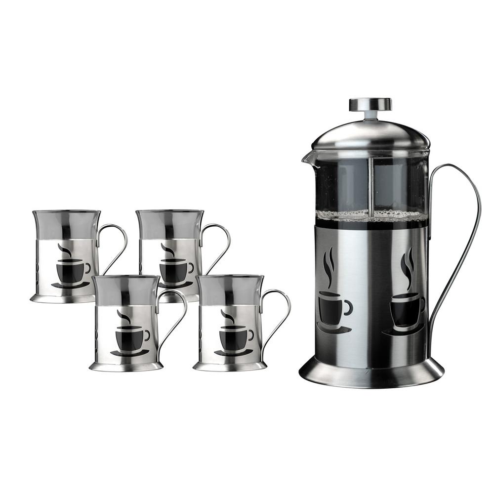 French Press Coffee Set 4Mugs Tea Plunger Cups Dishwasher SafeGift