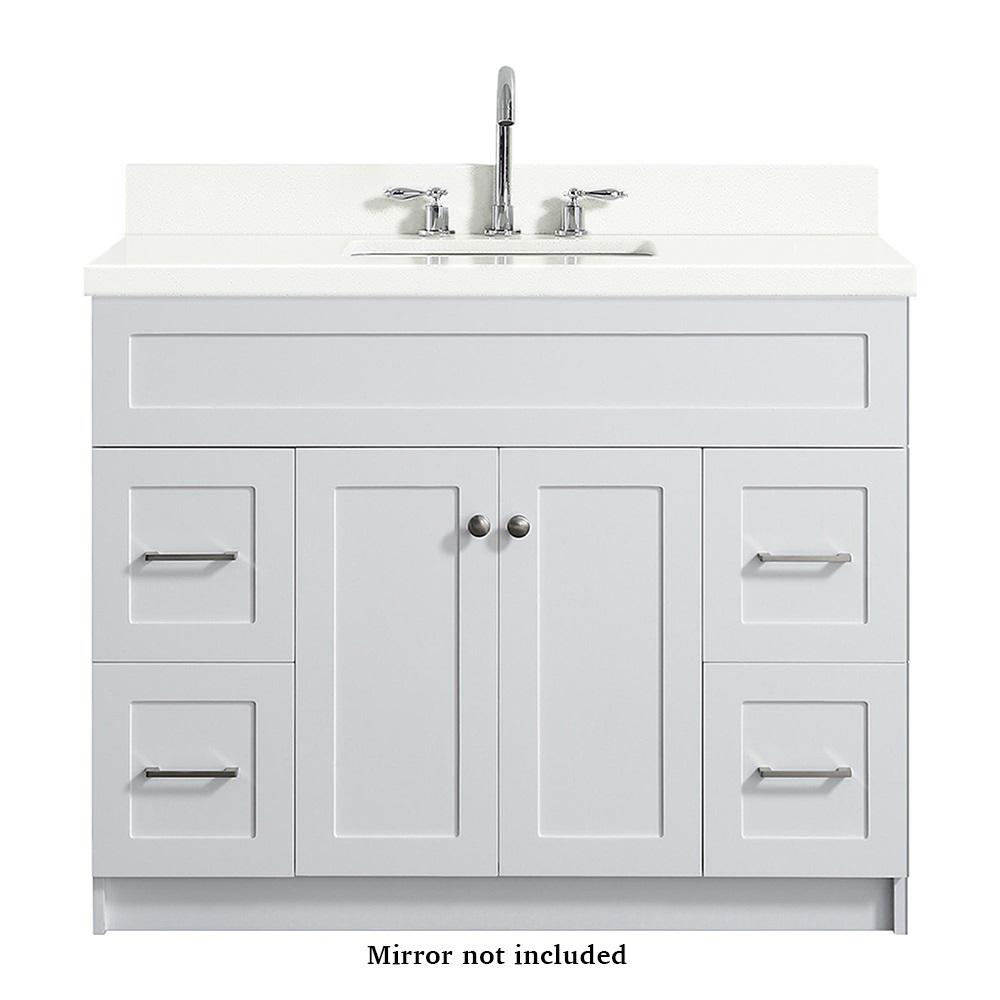 Ariel Hamlet 43 In Bath Vanity White With Quartz Top Bath Vanity In White With Quartz Top Basin