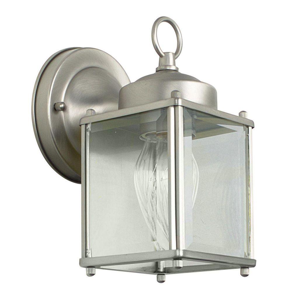 Luminance Outdoor Wall Lighting The Home Depot 1 Light Satin Nickel Outdoor Lantern With Clear Beveled Glass