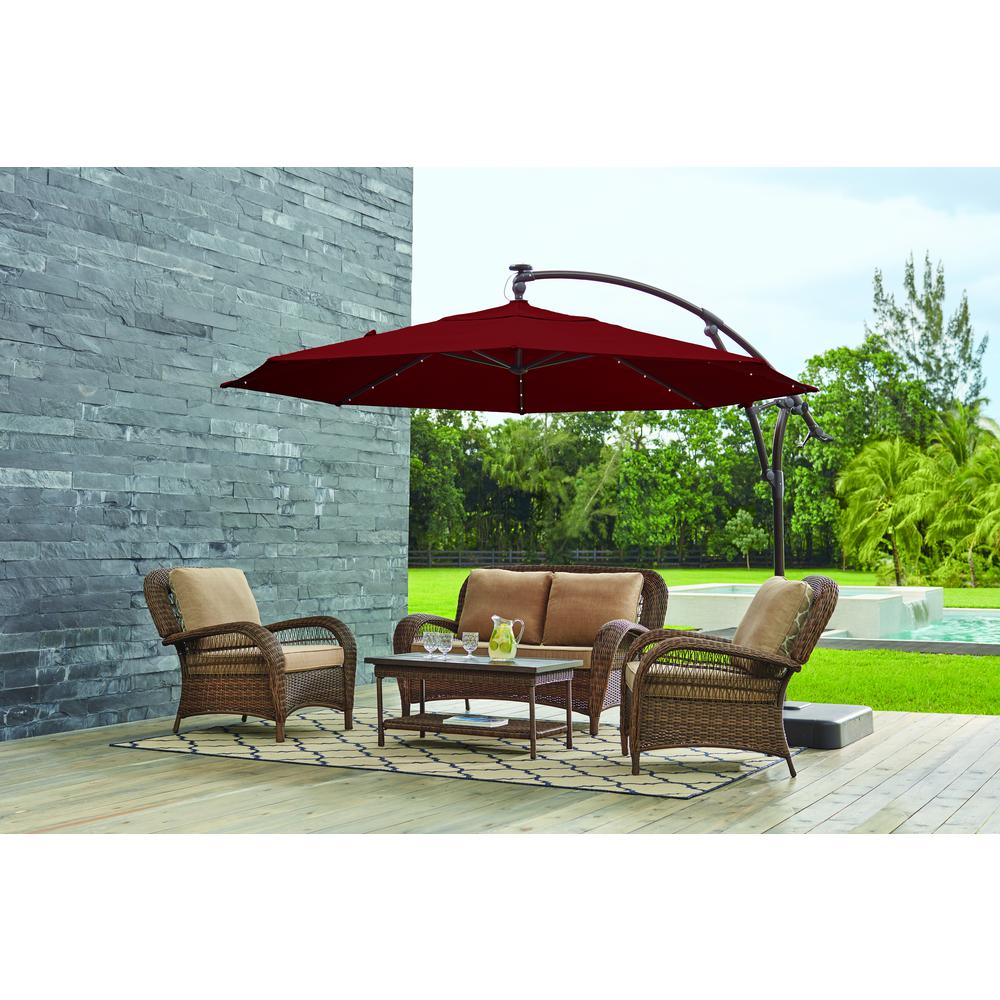 Hampton Bay 11 Ft Led Round Offset Outdoor Patio Umbrella In Chili Red Yjaf052 The Home Depot