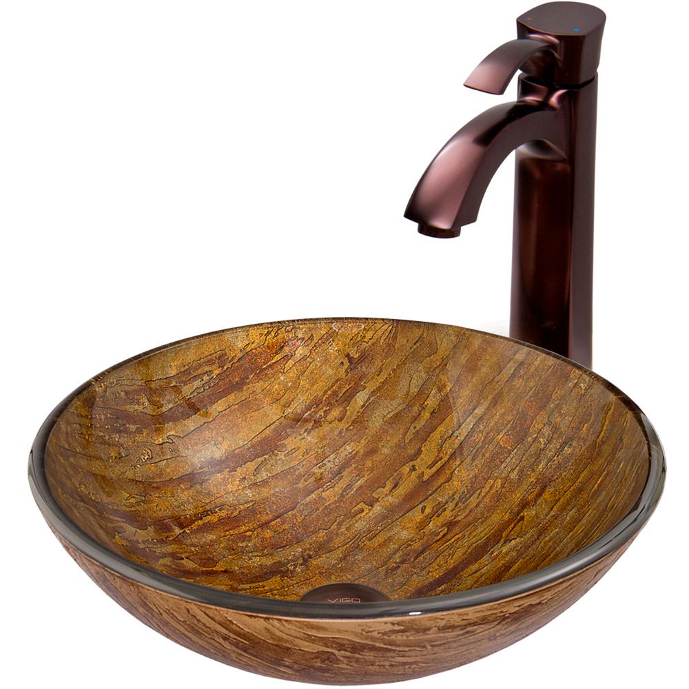 Vigo Glass Vessel Sink In Amber Sunset With Otis Faucet Set Oil Vigo Glass Vessel Sink In Amber Sunset With Otis Faucet Set Oil Rubbed Bronze