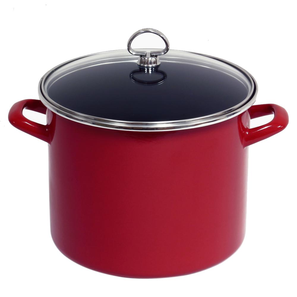 Chantal 8 Qt. EnamelOnSteel Stock Pot with Glass Lid in Chili Red33