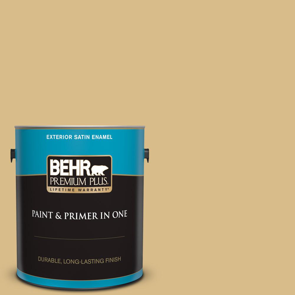 BEHR PREMIUM PLUS 1 gal. #MQ2-18 Honey Tea Satin Enamel Exterior Paint ...