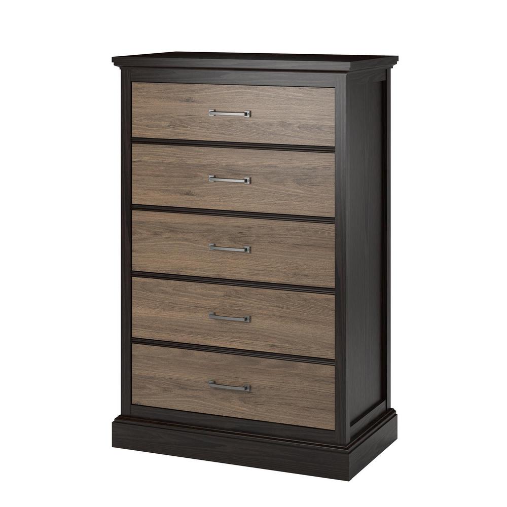 Ameriwood Noel 5 Drawer Rustic Oak Dresser Hd84073 The Home Depot
