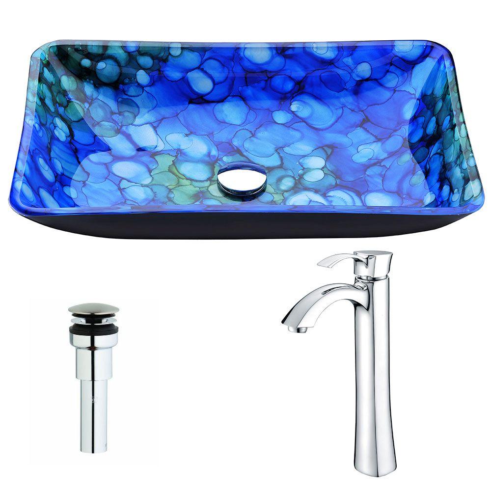ANZZI Voce Series DecoGlass Vessel Sink in Lustrous Blue with Harmony