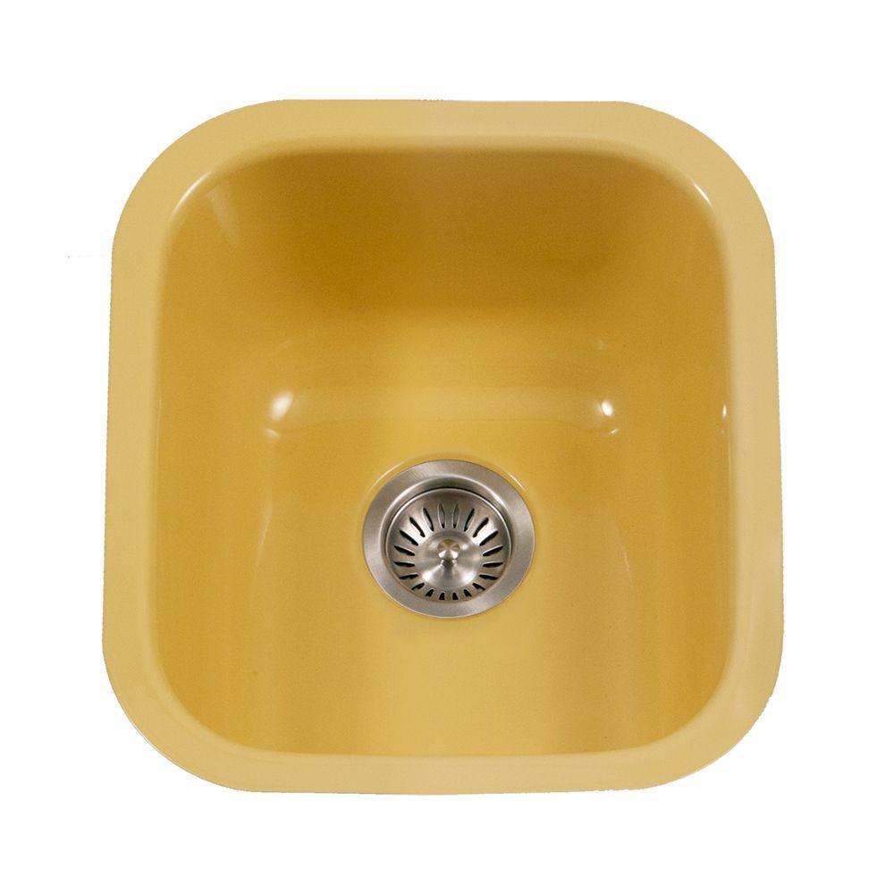 Houzer Porcela Series Undermount Porcelain Enamel Steel 16 In Single Bowl Kitchen Sink In Lemon