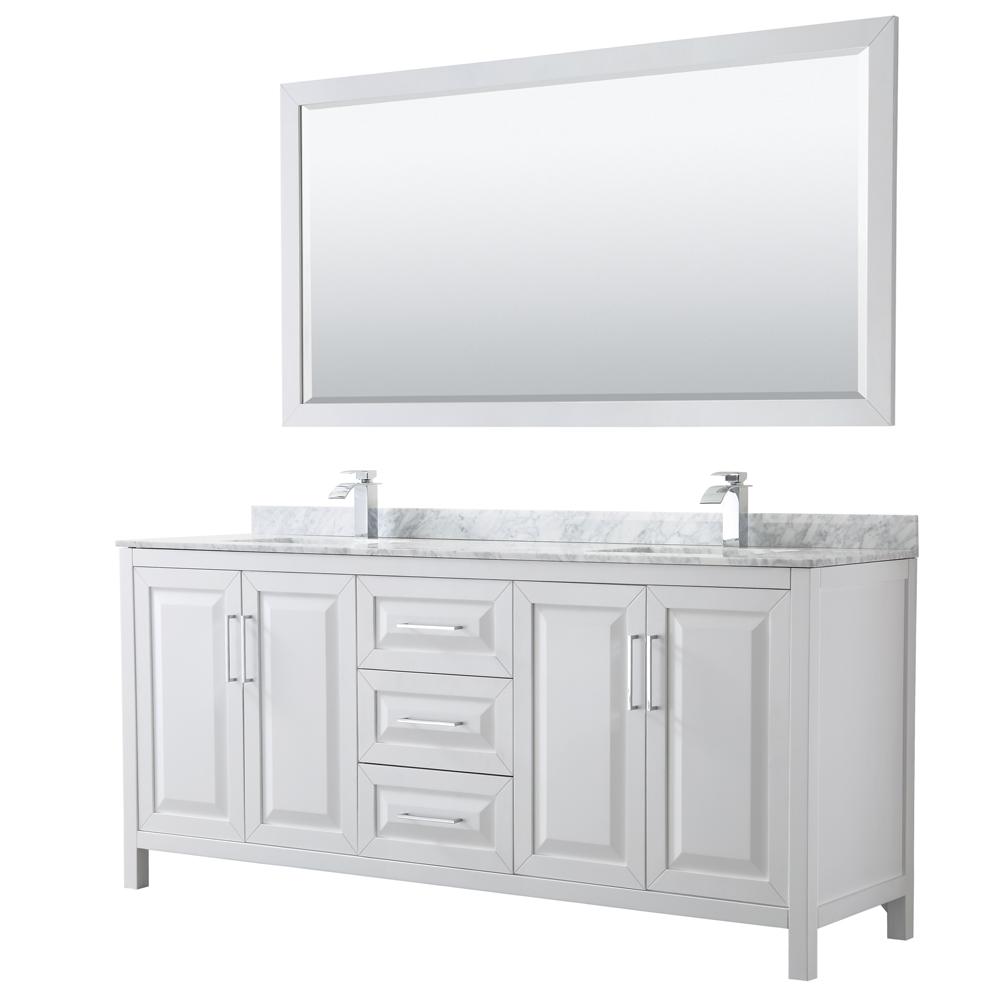 Wyndham Collection Daria 80 In Double Bathroom Vanity In White With Marble Vanity Top In Carrara White And 70 In Mirror Wcv252580dwhcmunsm70 The Home Depot