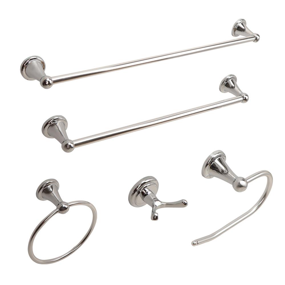 Vanity Art Rochefort 5Piece Bath Hardware Set With Towel Hook and Ring