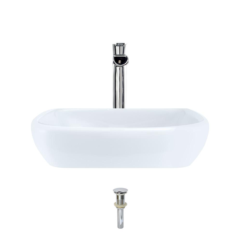 Mr Direct Porcelain Vessel Sink In White With 731 Faucet And Pop Up Drain Chrome