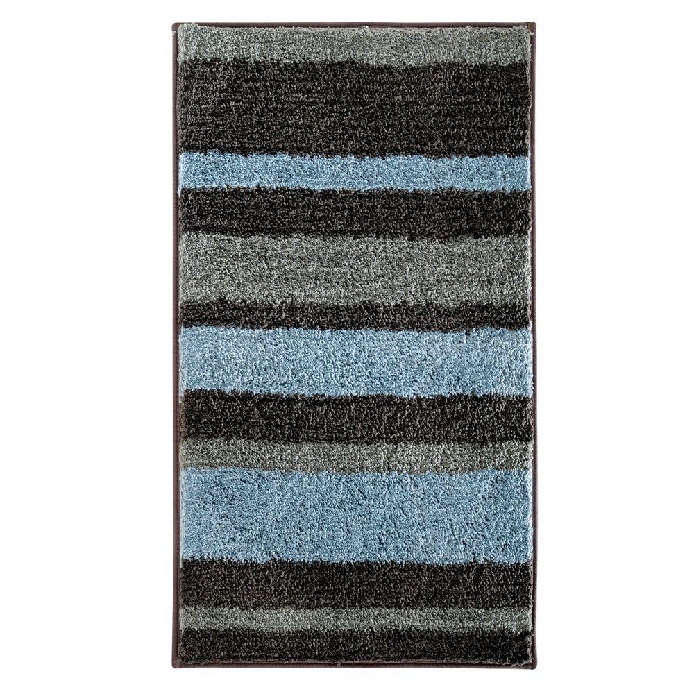 34 x 21 in. Microfiber Bath Rug Gray Blue Stripe Pattern ...