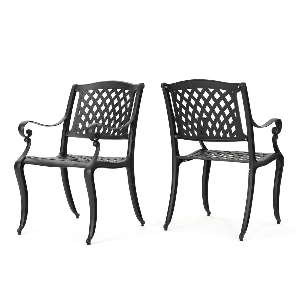 Noble House Hallandale Black 2 Pack Aluminum Outdoor Dining Chair Hallandale Black 2 Pack Aluminum Outdoor Dining Chair