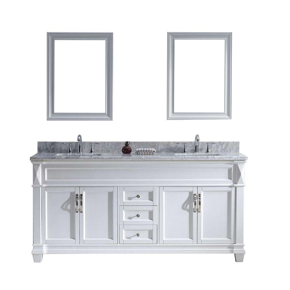 Virtu USA Victoria 72 in. W Bath Vanity in White with Marble Vanity Top