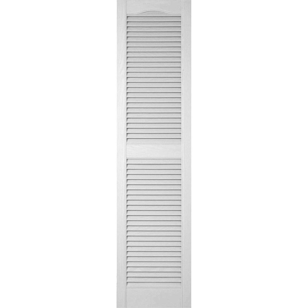 Ekena Millwork 18 In X 31 Lifetime Vinyl Custom Cathedral Top Lifetime Vinyl Custom Cathedral Top Center Mullion Open Louvered Shutters Pair White Ll1c18x03100wh The Home Depot