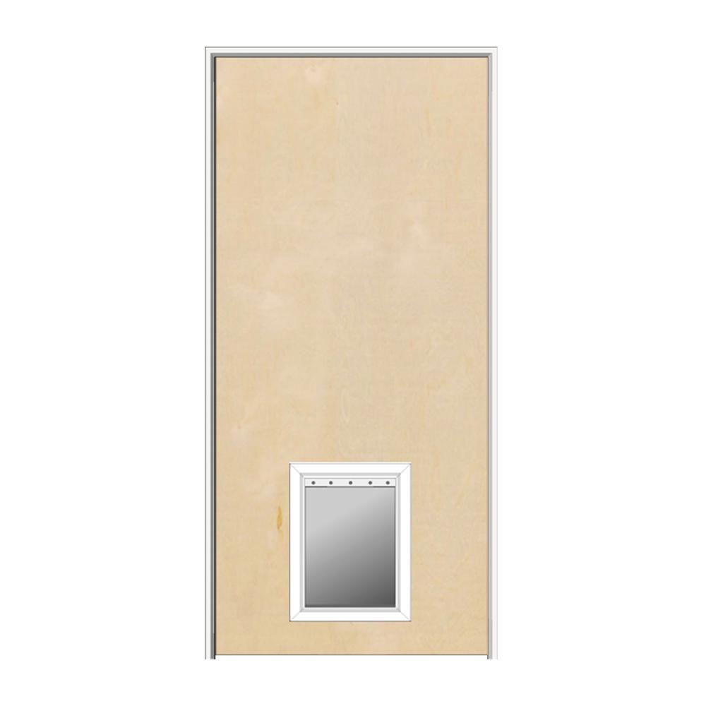 Mmi Door 36 In X 80 In 1 3 4 In Thick Flush Right Hand Solid Core Unfinished Birch Single Prehung Interior Door With Pet Door
