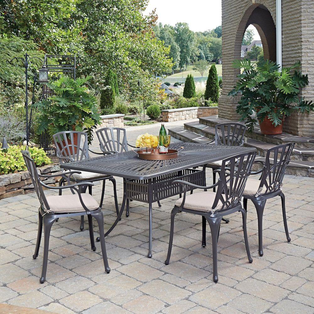 Home Styles Largo Taupe 7-Piece All-Weather Patio Dining Set with ...