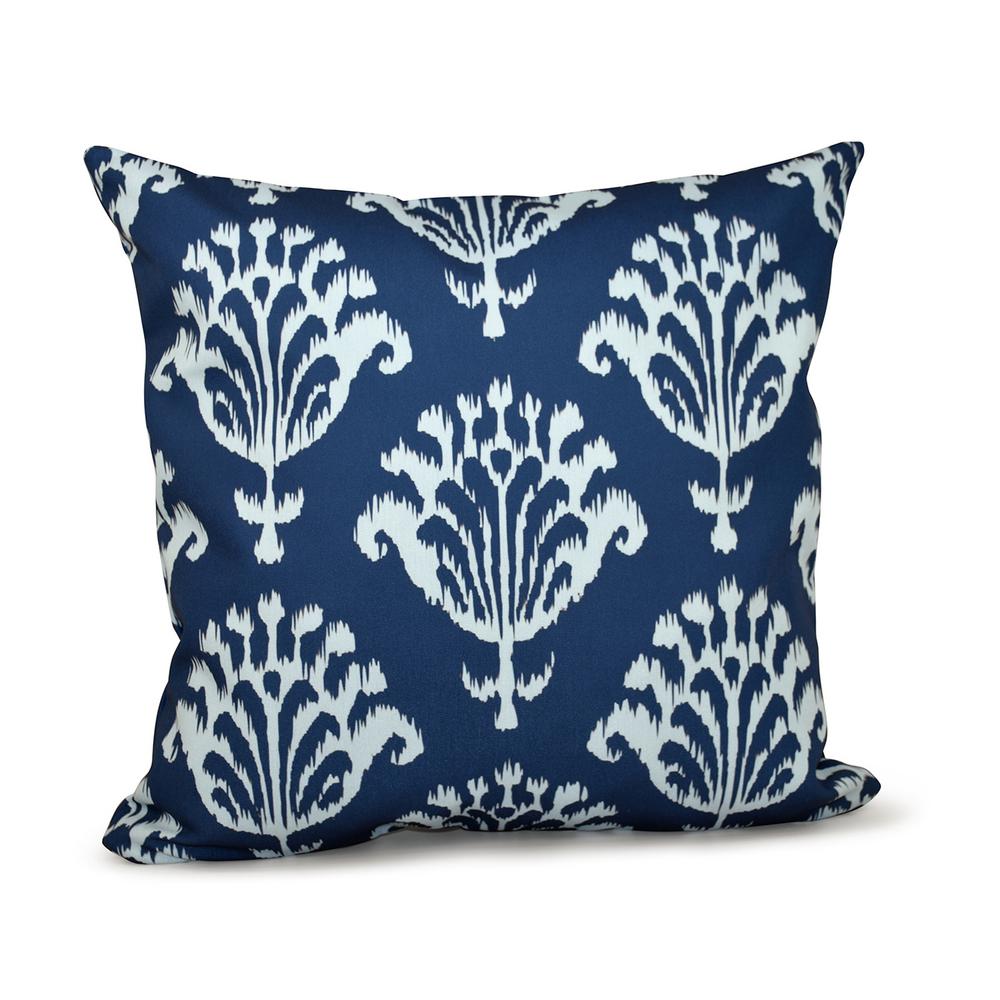 16 in. x 16 in. Floral Motifs Decorative Pillow in Navy Blue-PGN16BL1 ...