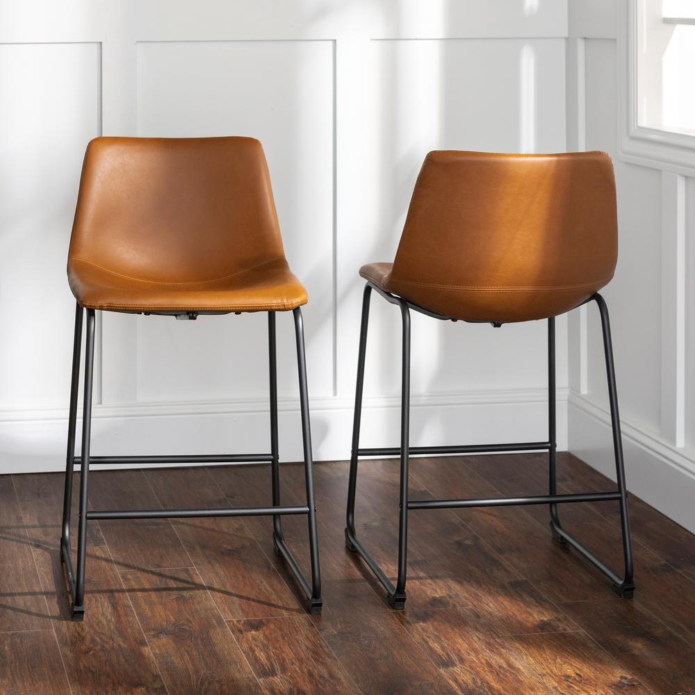 Set of 2 Brooklyn Contemporary Wood/Faux Leather Barstool Black Licorice 