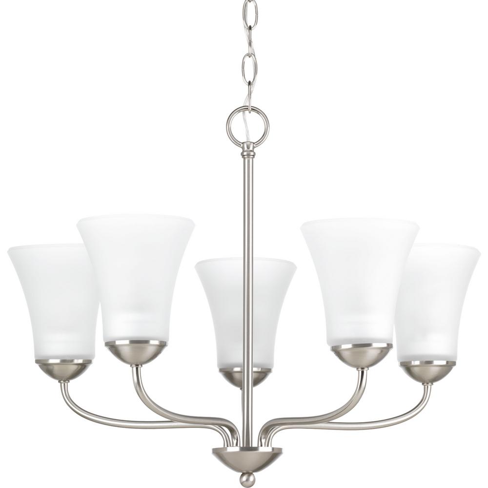 Progress Lighting Classic Collection 5 Light Brushed Nickel Progress Lighting Classic Collection 5 Light Brushed Nickel Chandelier With Etched Glass Shade