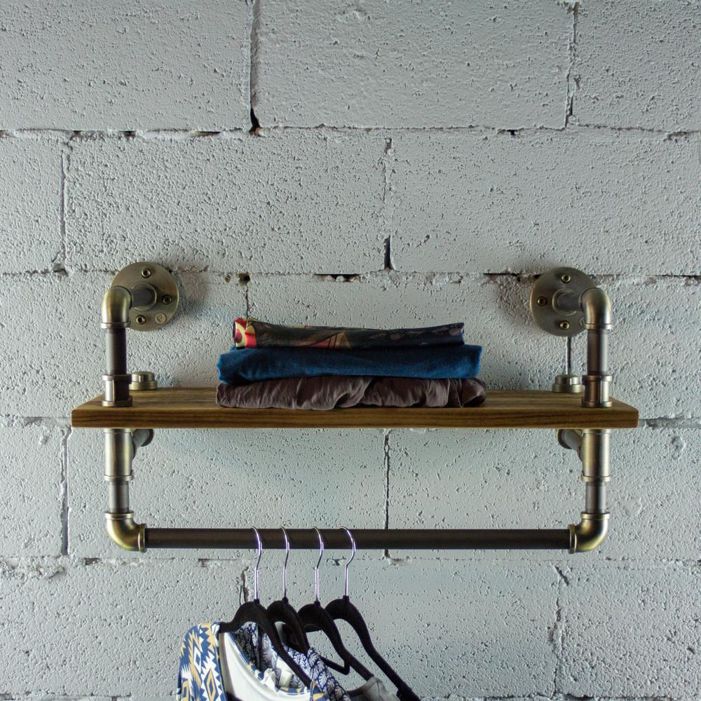Os Home And Office Furniture Wall Mounted Shelves Shelving The Rustic Bronze Pipe With Reclaimed Aged Wood Shelf And Clothing Rack