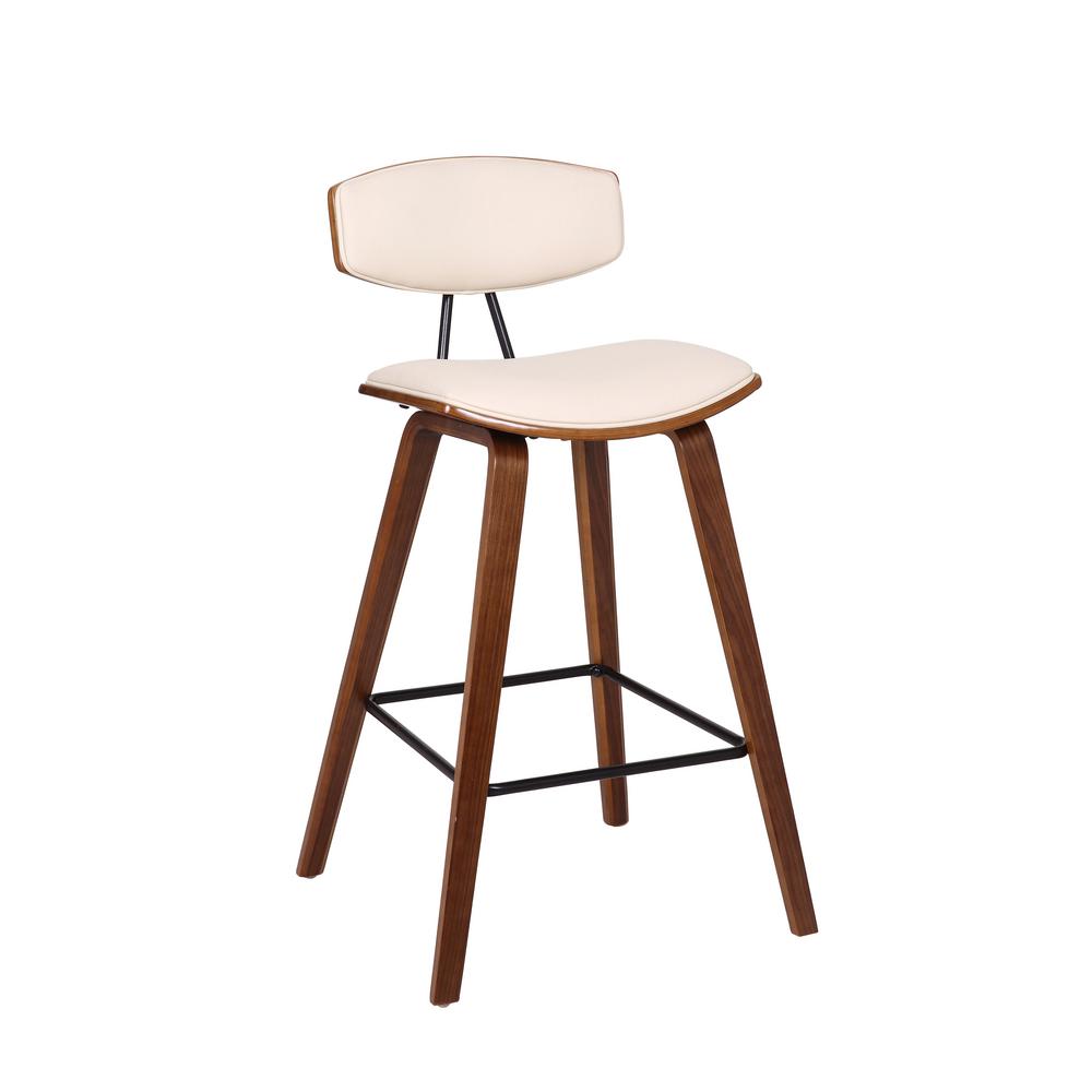 Armen Living Fox 26 In Mid Century Counter Height Bar Stool In Cream Faux Leather With Walnut Wood Lcfobawacr26 The Home Depot