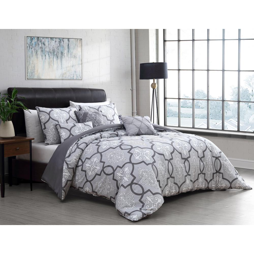 Lawton 6 Piece Gray Queen Size Comforter Set With Throw Pillows