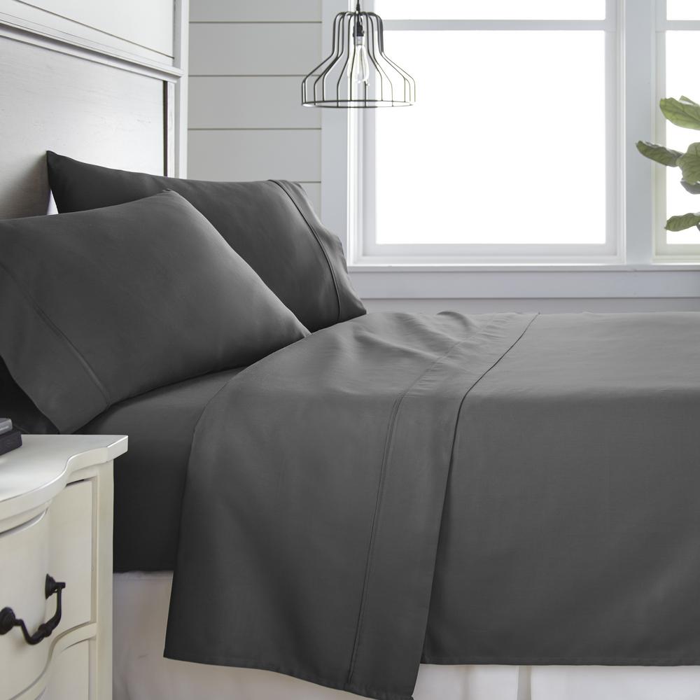 Becky Cameron Ribbon Patterned 4-Piece Gray Queen Performance Bed Sheet ...